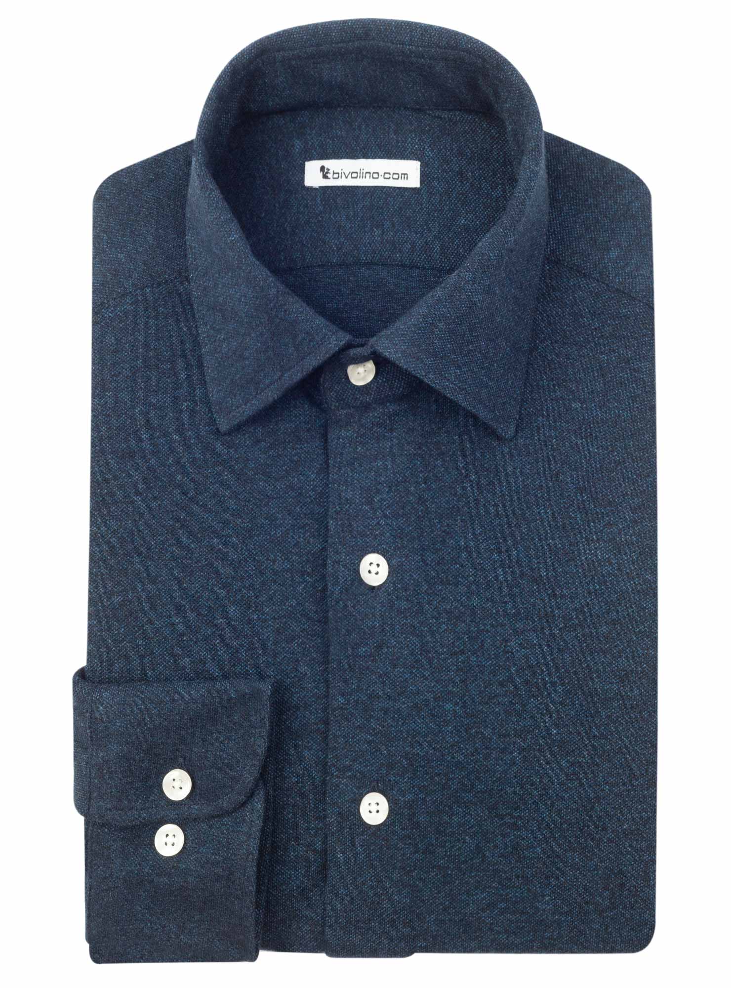 PRIVERNO - cotton piqué Jersey navy tailored men shirt - JERSILI 4