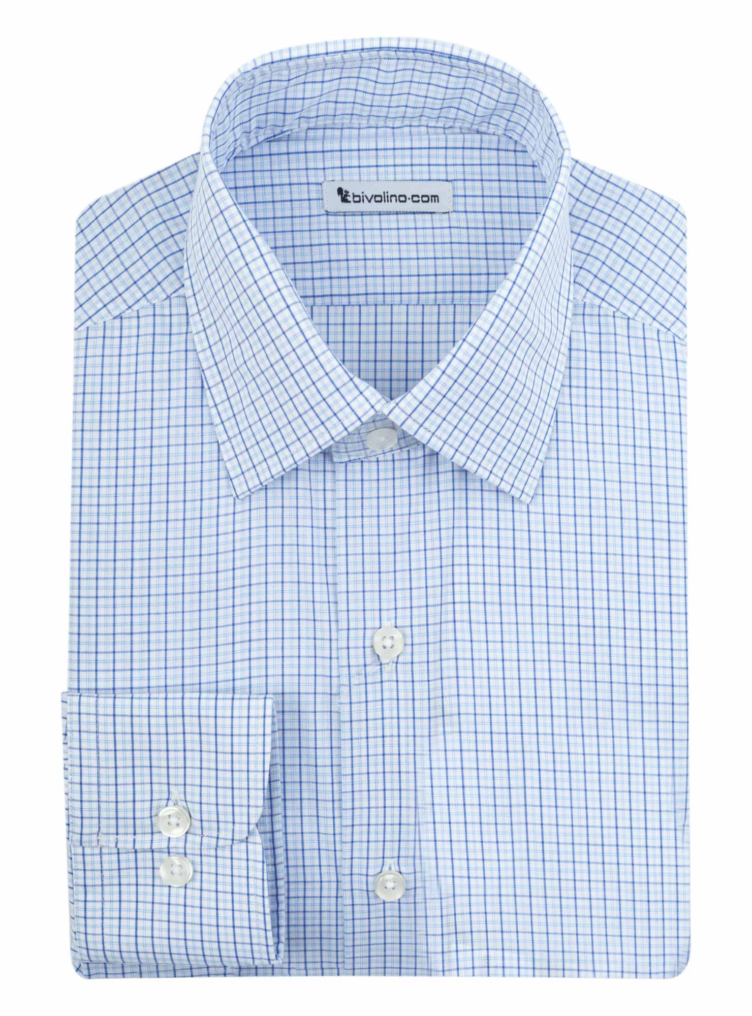 RIMINI - cot-mix check business blue tailored men shirt - BOREO 1