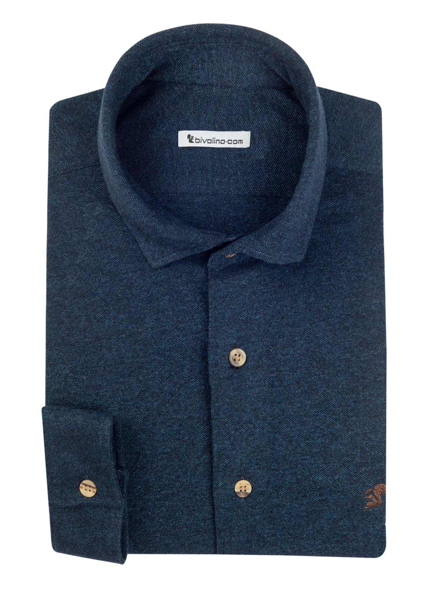 PALERMO - 100% cotton piqué Jersey navy tailored men shirt - JERSILI 4