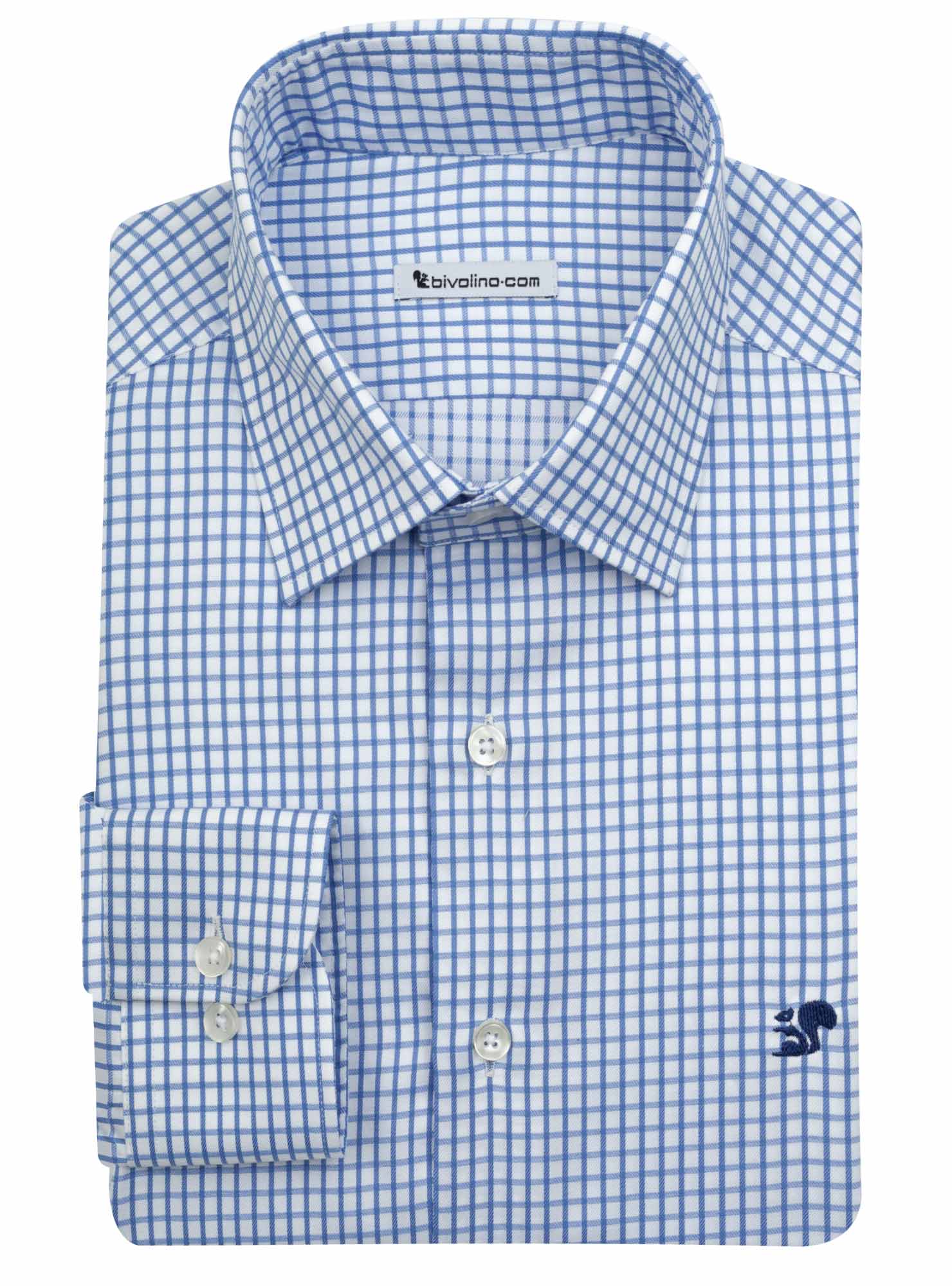 SASSARI - blue cotton twill business check men shirt - SAND 2