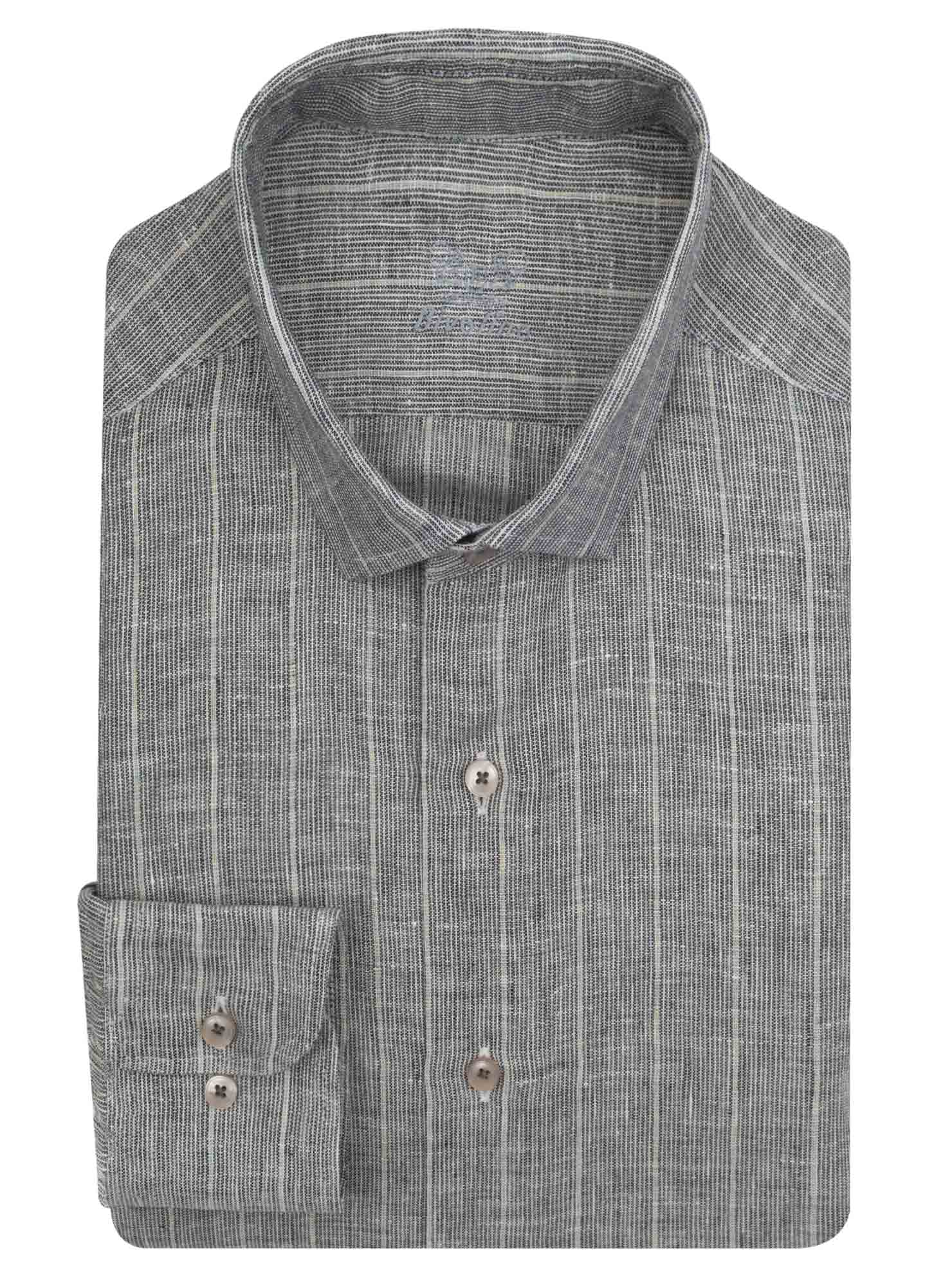 TRAPANI - chemise homme  Lin gris pinstripe - NEON 8