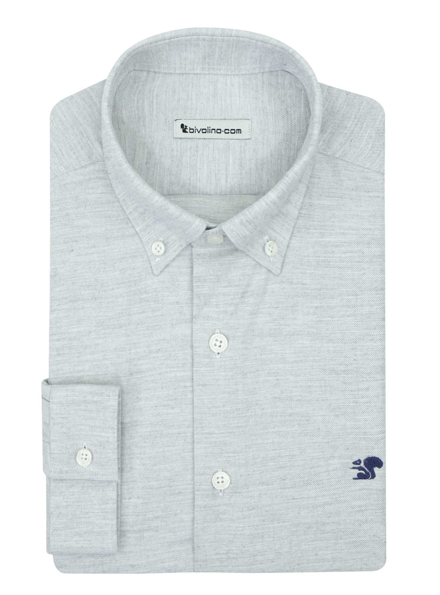 VERBANIA -  Effen lichtgrijs flanel Twill  overhemd - FLANEL 0